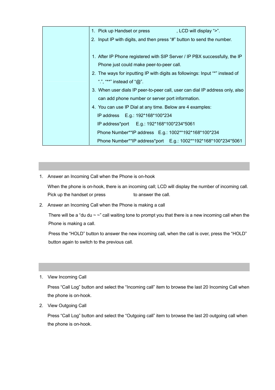 Answer calls, Call log | PLANET VIP-251T User Manual | Page 25 / 57