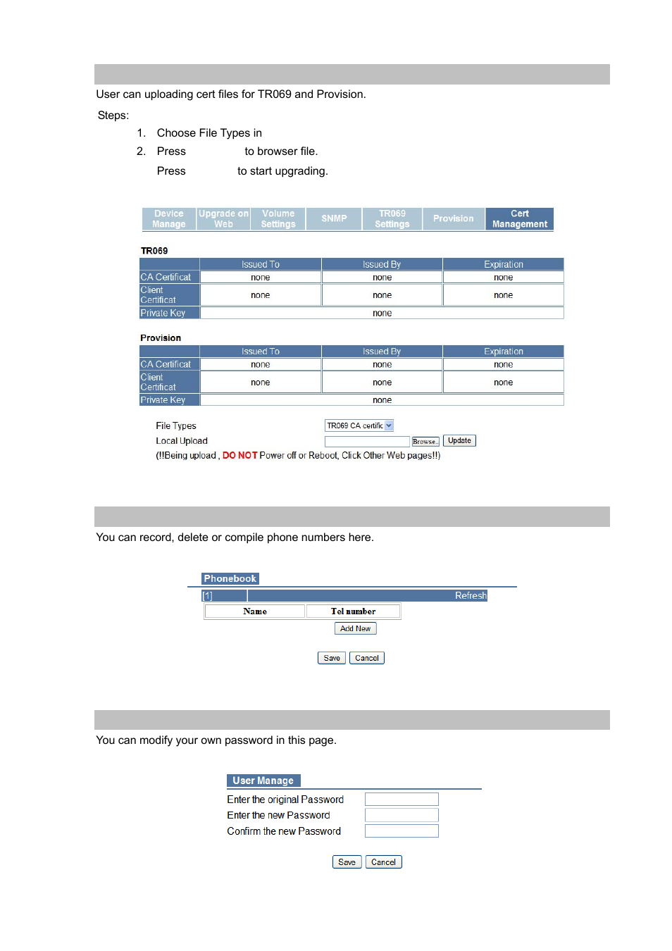 Cert management, Phonebook, User manage | PLANET VIP-251T User Manual | Page 46 / 57