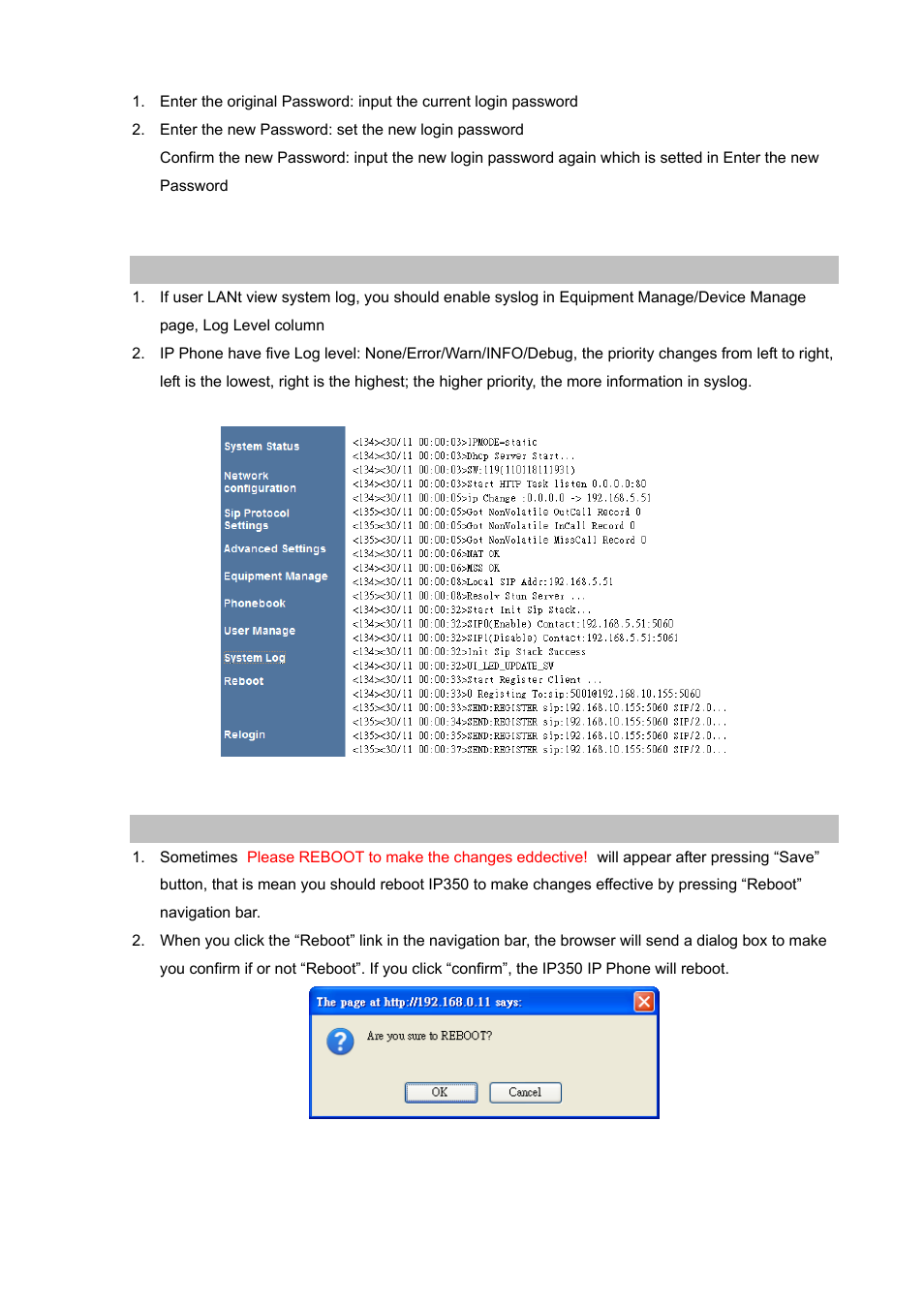 System log, Reboot | PLANET VIP-251T User Manual | Page 47 / 57