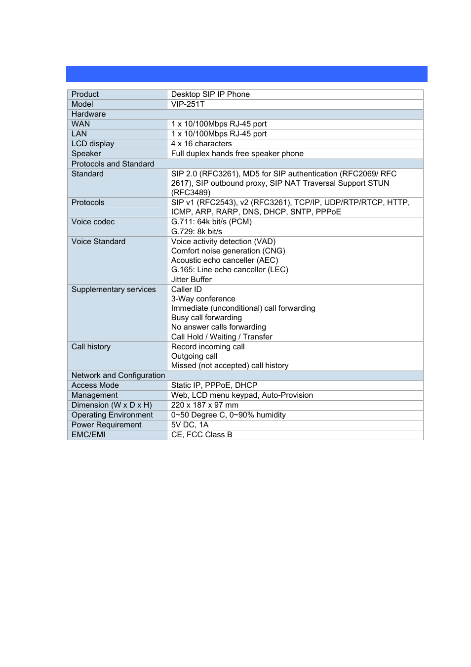 Appendix c vip-251t specifications | PLANET VIP-251T User Manual | Page 57 / 57