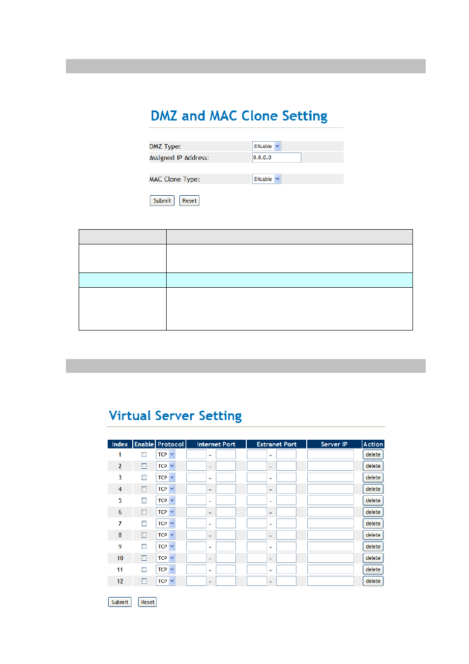 Dmz settings, Virtual server | PLANET VIP-254NT User Manual | Page 31 / 57