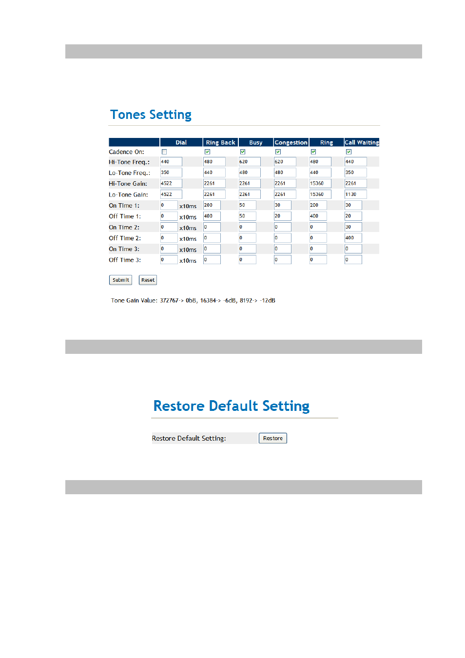 Tone settings, Restore default setting, Language setting | PLANET VIP-254NT User Manual | Page 43 / 57