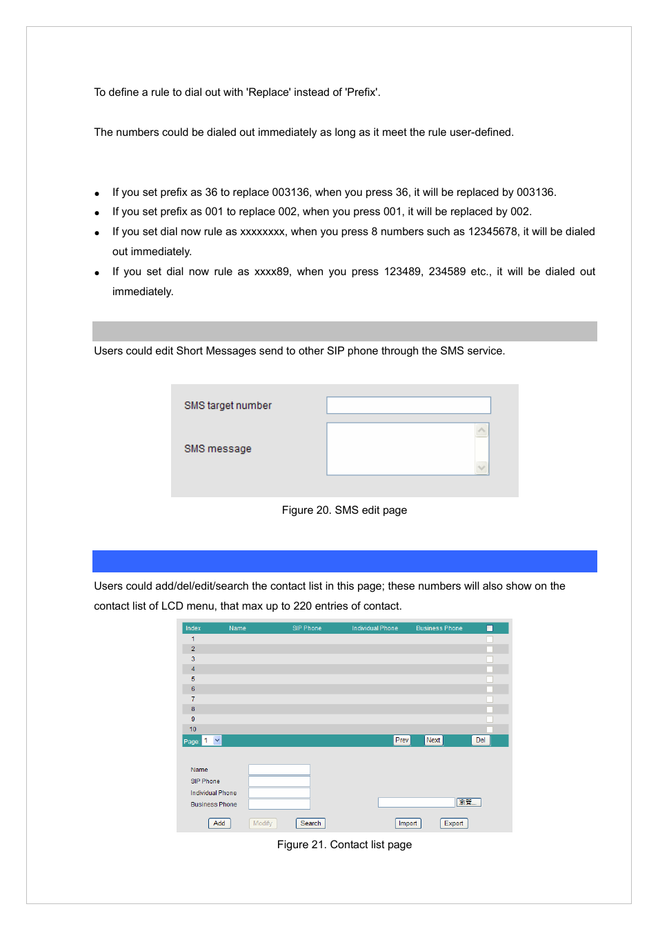 Edit sms, Contact settings | PLANET VIP-255PT User Manual | Page 25 / 35