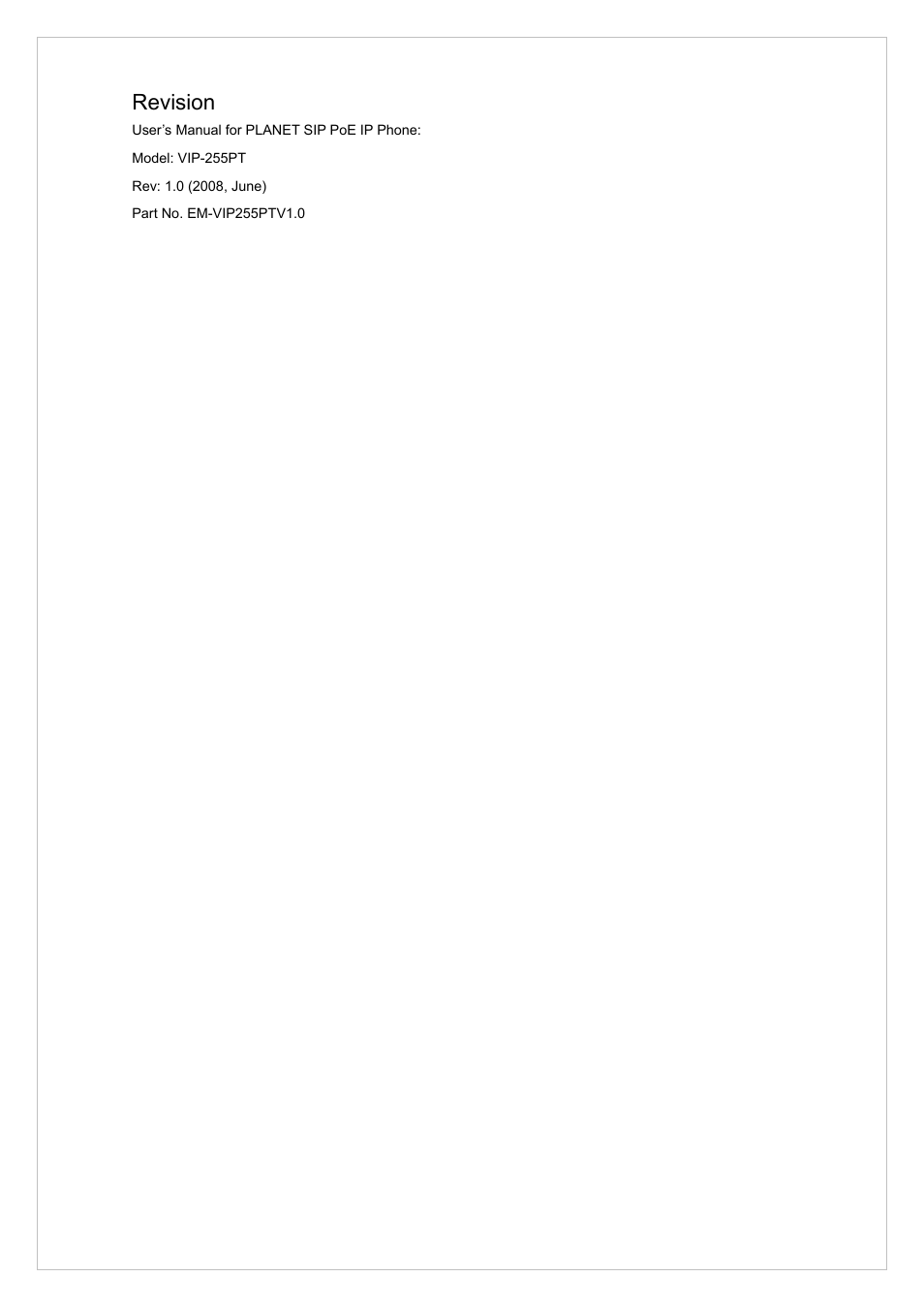 Revision | PLANET VIP-255PT User Manual | Page 3 / 35