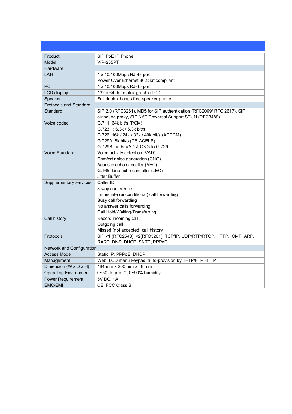 Appendix d vip-255pt specifications | PLANET VIP-255PT User Manual | Page 35 / 35