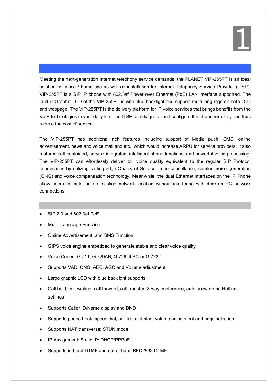 Chapter 1 introduction, Overview, Chapter 1 | Introduction | PLANET VIP-255PT User Manual | Page 6 / 35
