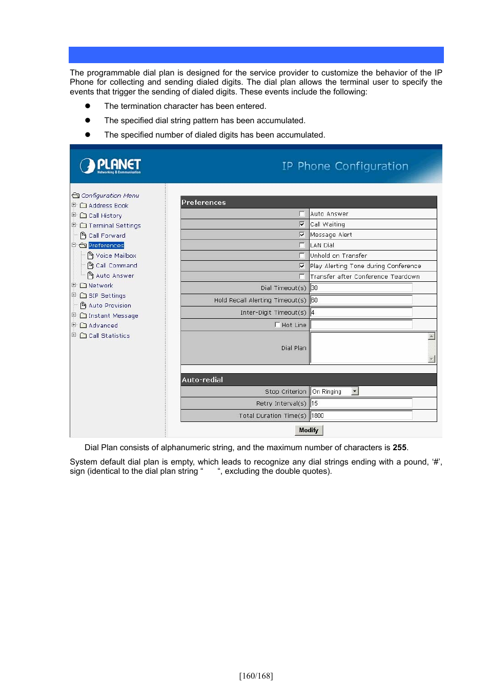 Appendix a dial plan | PLANET VIP-350PT User Manual | Page 160 / 168