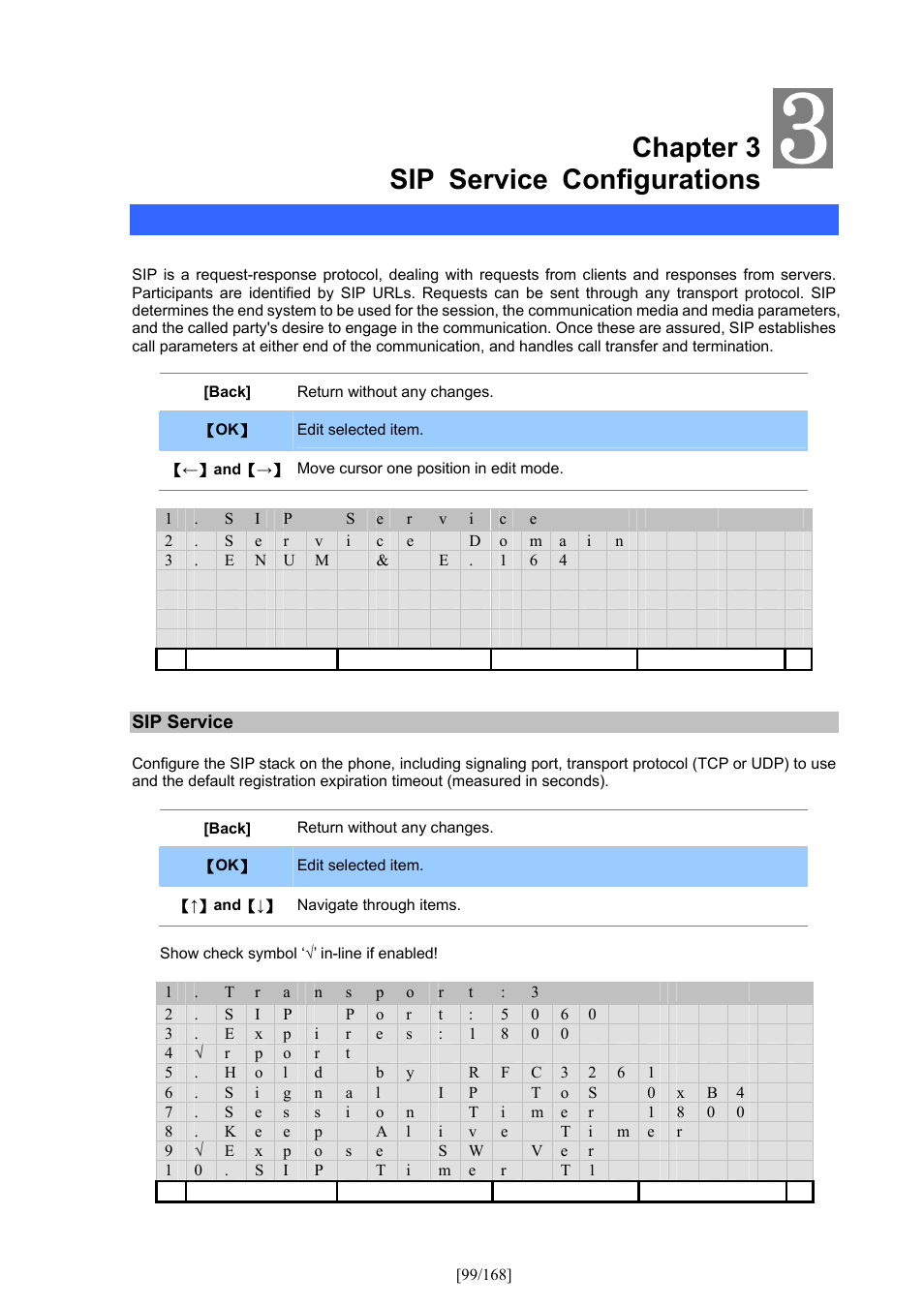 Chapter 3 configuring sip setting for ip phone, Chapter 3 sip service configurations, Configuring sip setting for ip phone | PLANET VIP-350PT User Manual | Page 99 / 168
