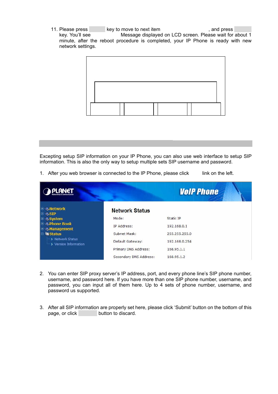 Sip server information setup (web configuration), Rebooting | PLANET VIP-351PT User Manual | Page 21 / 53