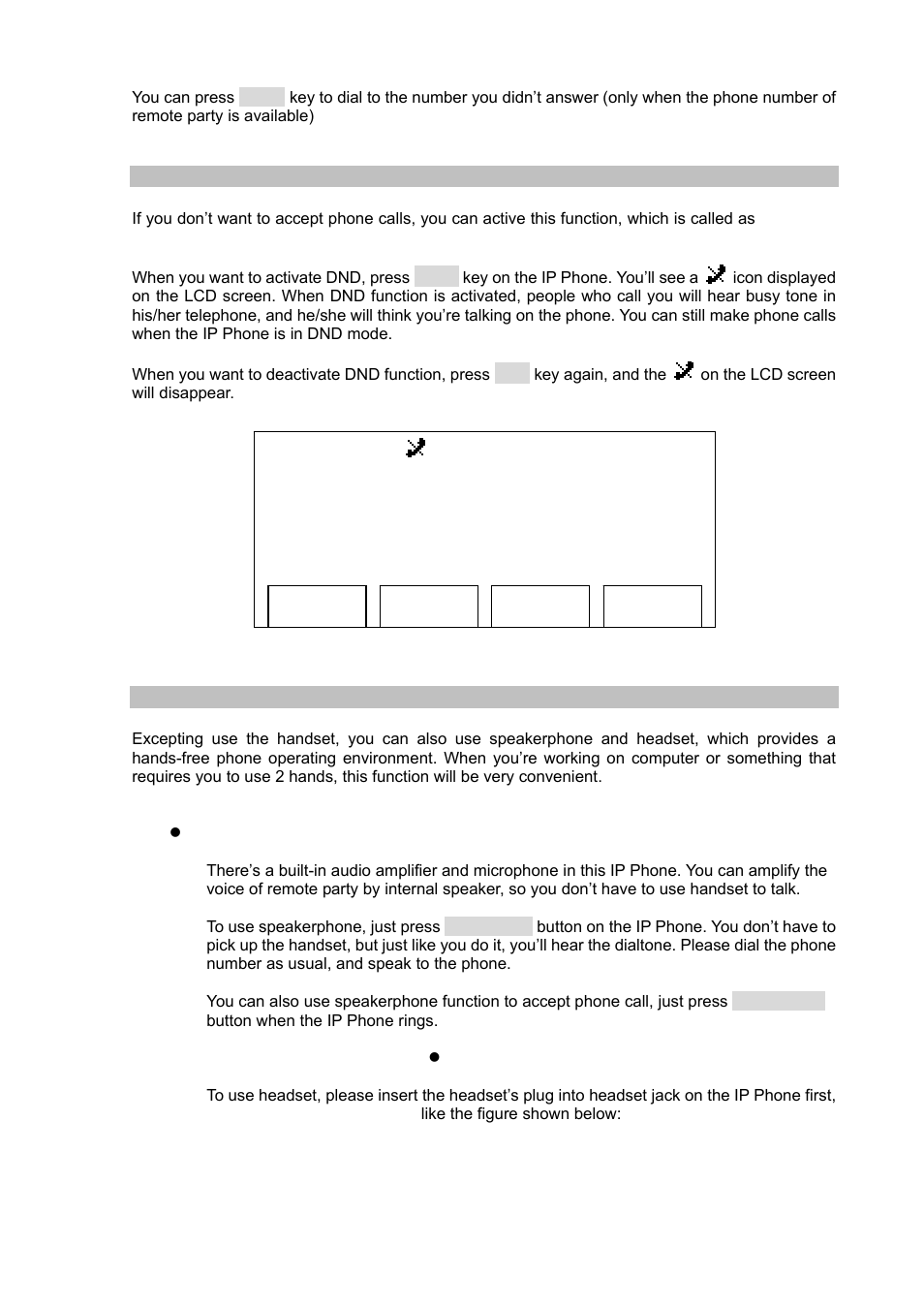 Call rejection (dnd), Using speakerphone and headset, Planet | PLANET VIP-351PT User Manual | Page 30 / 53