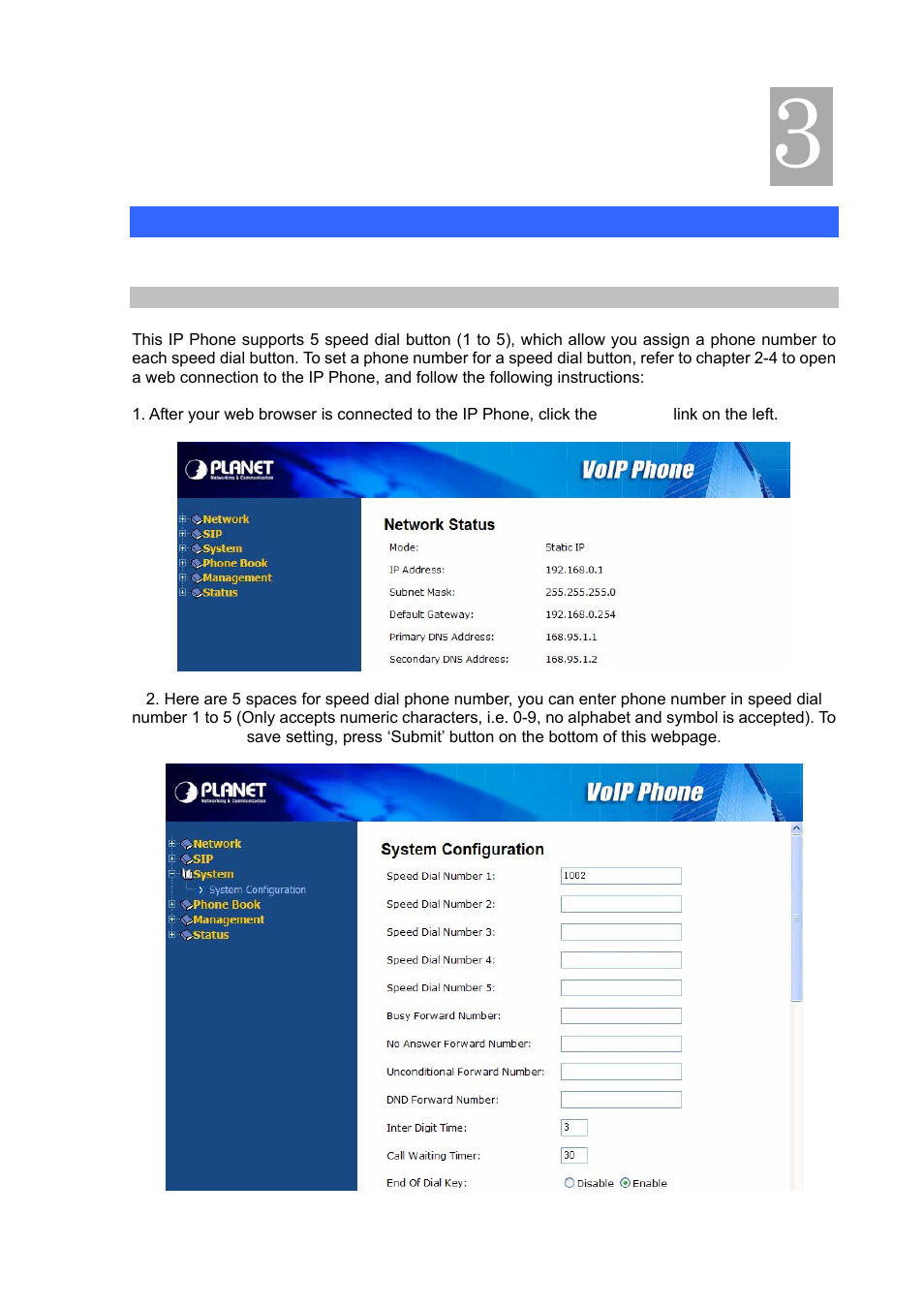 Chapter 3 advanced functions and configurations, Advanced function configurations, Speed dial & advanced phone configuration | PLANET VIP-351PT User Manual | Page 32 / 53