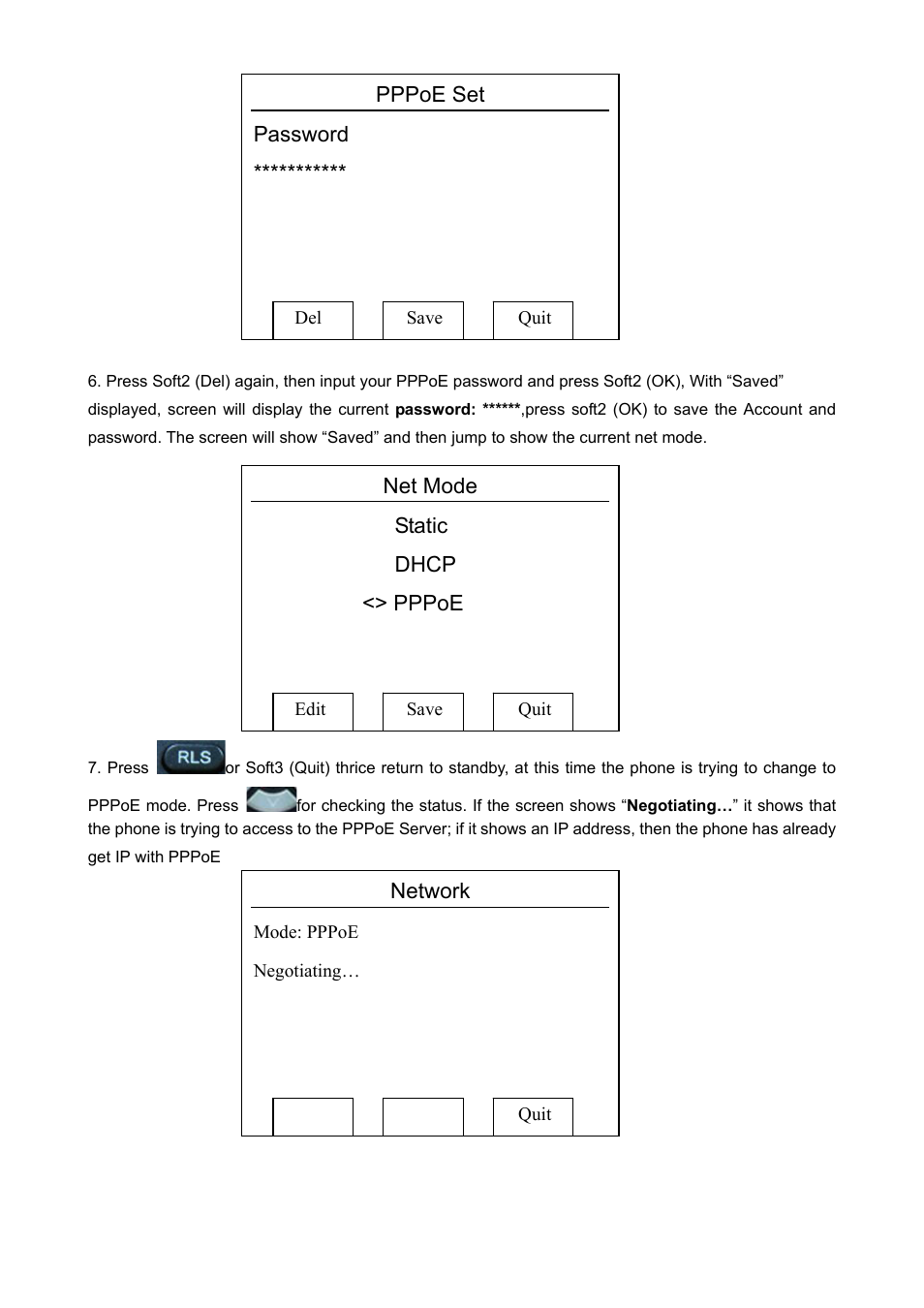 Pppoe set password, Net mode, Static dhcp | Pppoe, Network | PLANET VIP-360PT User Manual | Page 16 / 65