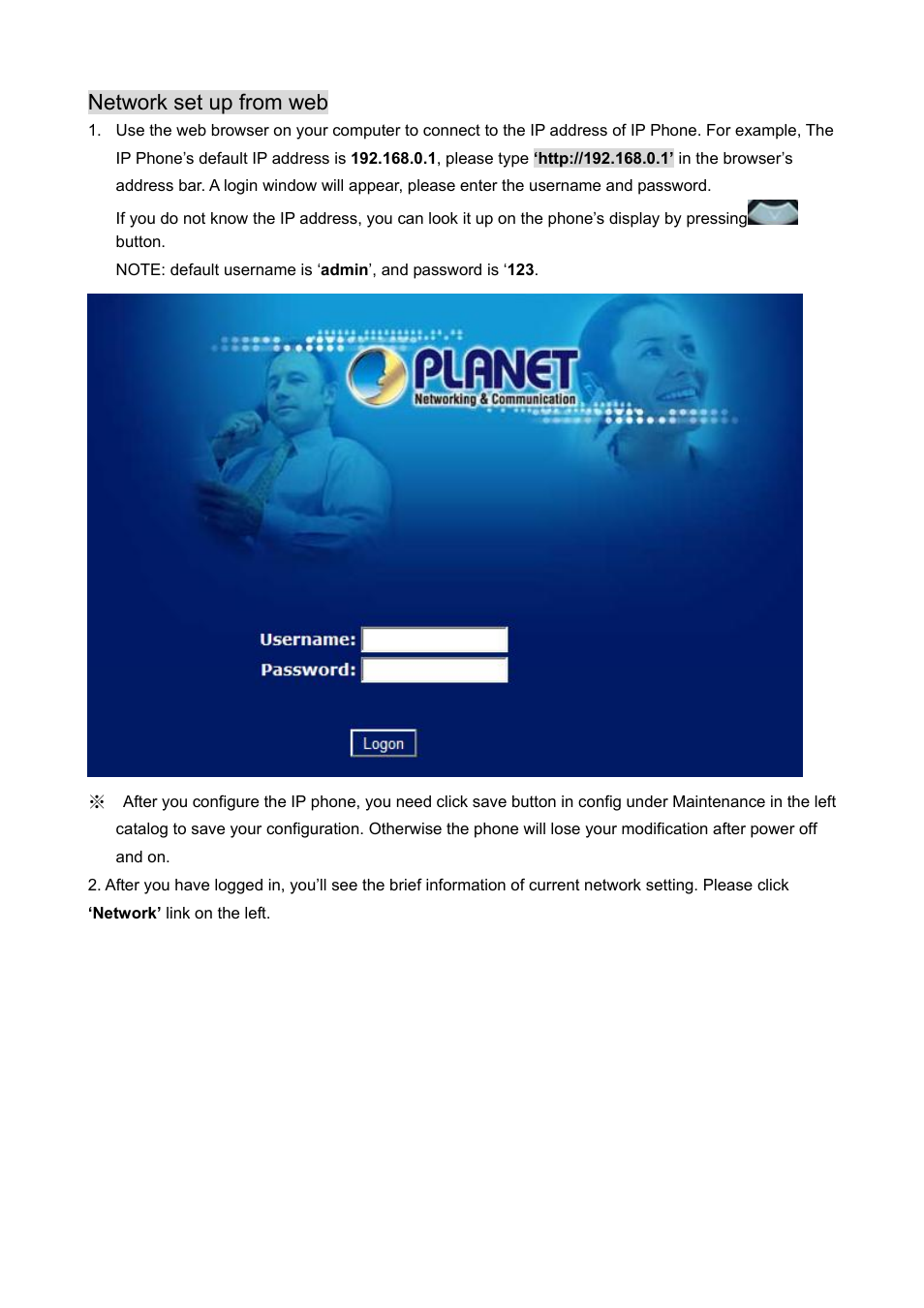Network set up from web | PLANET VIP-360PT User Manual | Page 19 / 65