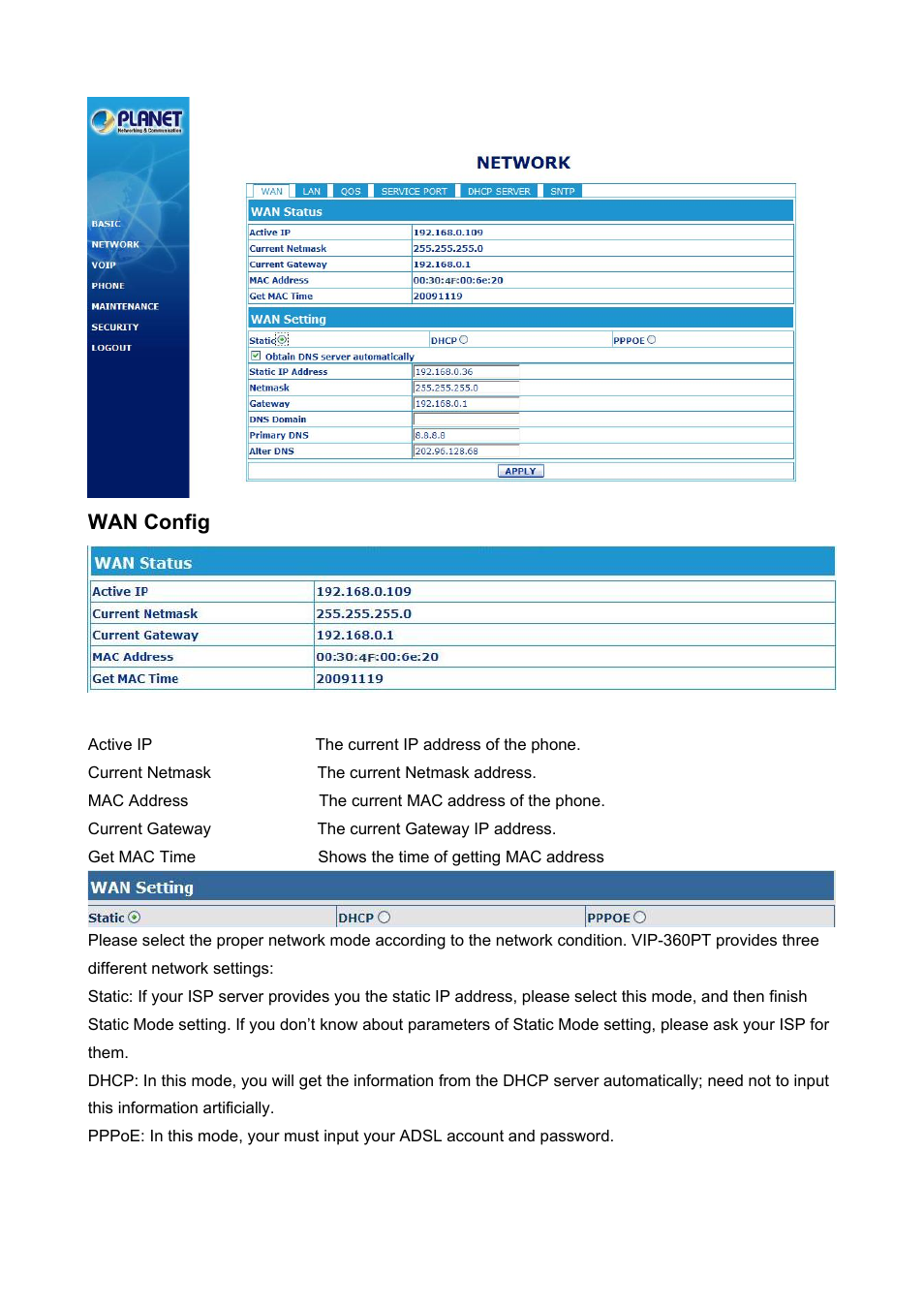 Wan config | PLANET VIP-360PT User Manual | Page 21 / 65