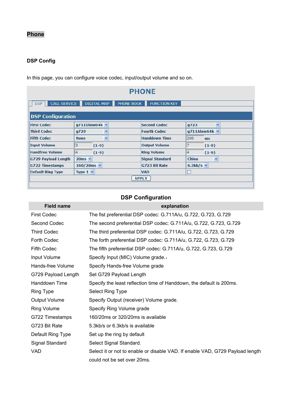 Phone, Dsp config | PLANET VIP-360PT User Manual | Page 42 / 65