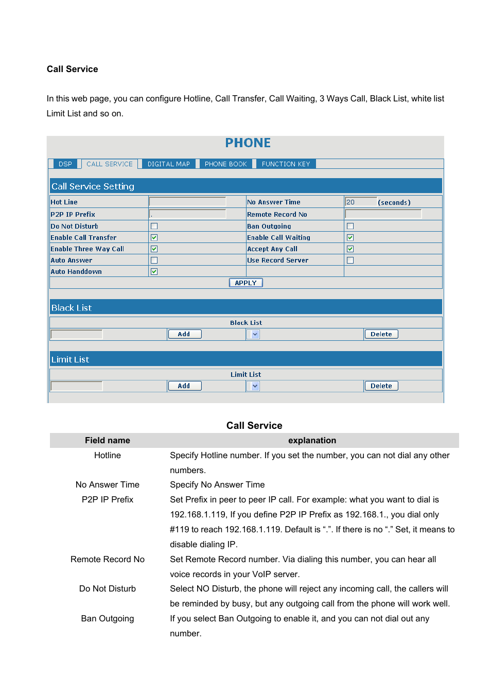Call service | PLANET VIP-360PT User Manual | Page 43 / 65
