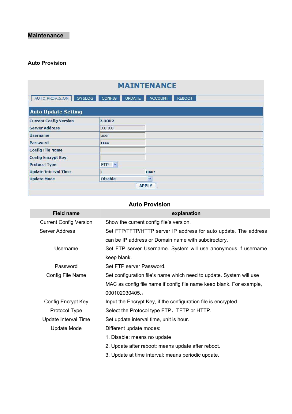 Maintenance, Auto provision | PLANET VIP-360PT User Manual | Page 49 / 65