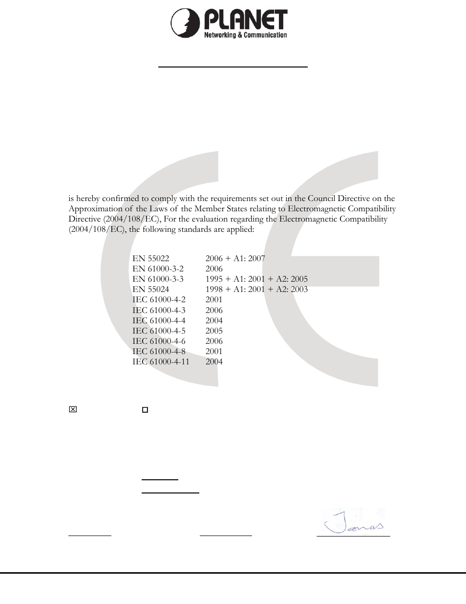 Ec declaration of conformity, Planet technology corporation | PLANET VIP-360PT User Manual | Page 65 / 65