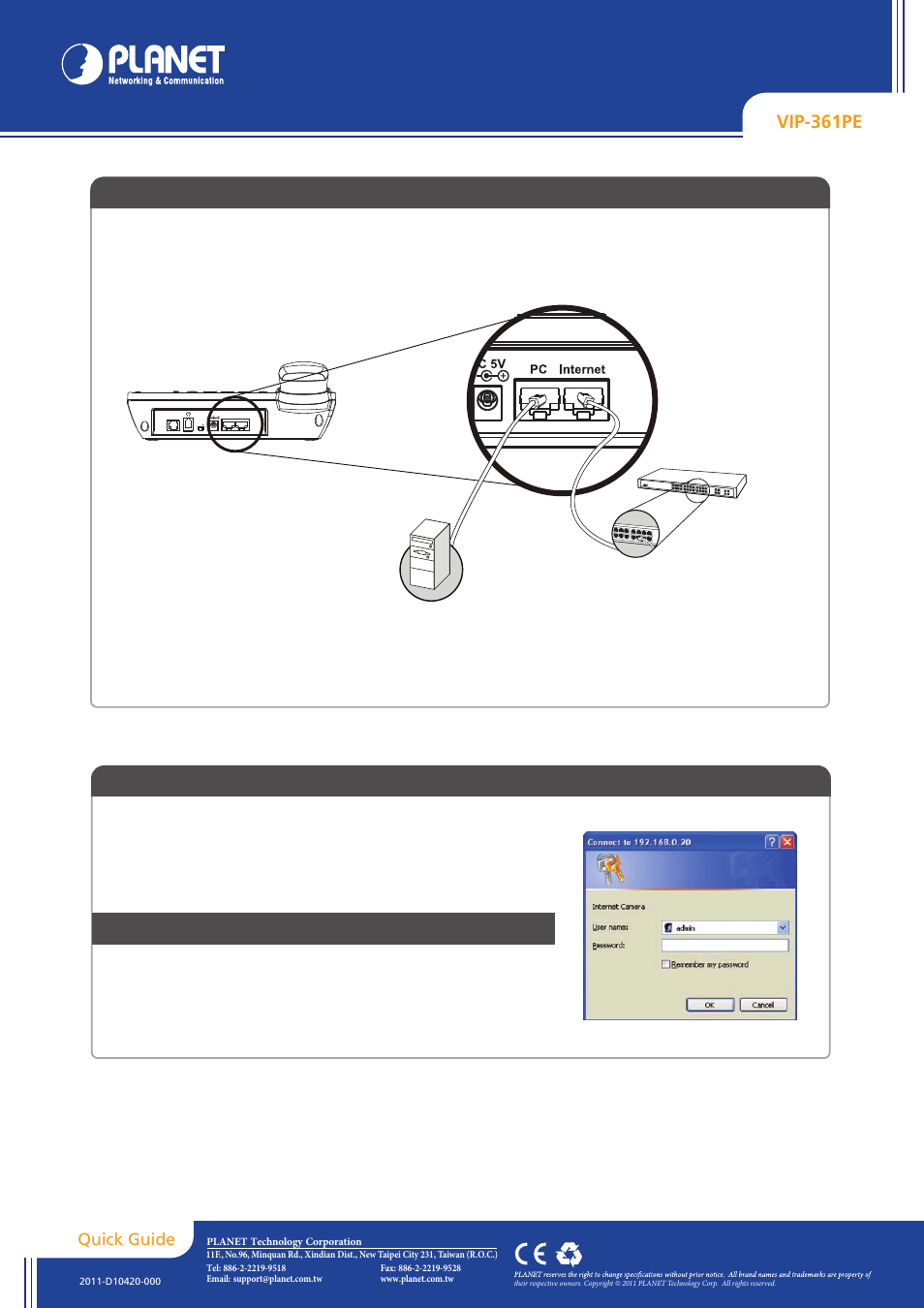 PLANET VIP-361PE User Manual | 2 pages