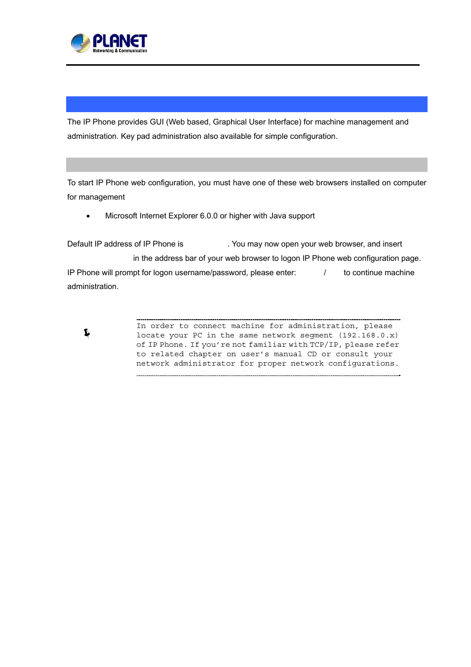 Administration interface, Web configuration access, Chapter 3 network service configurations | PLANET VIP-362WT User Manual | Page 20 / 64