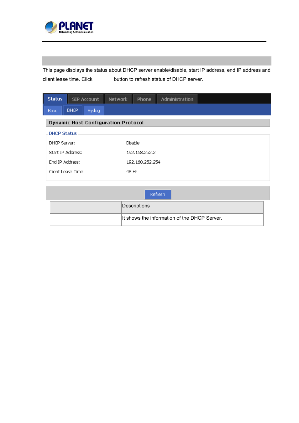 Dhcp, Syslog | PLANET VIP-362WT User Manual | Page 24 / 64