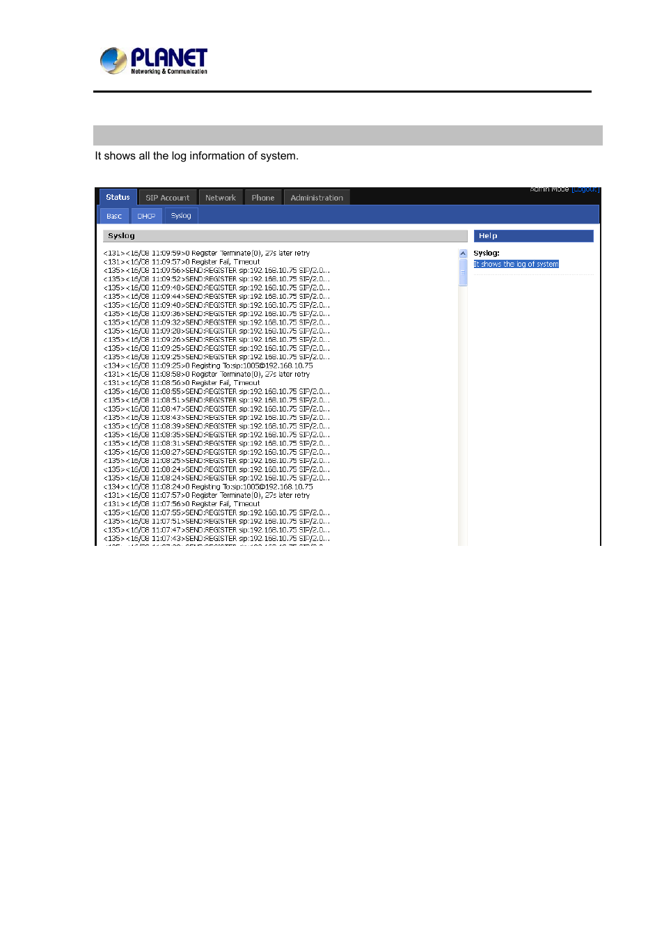 Syslog, Chapter 5 sip account setting | PLANET VIP-362WT User Manual | Page 25 / 64