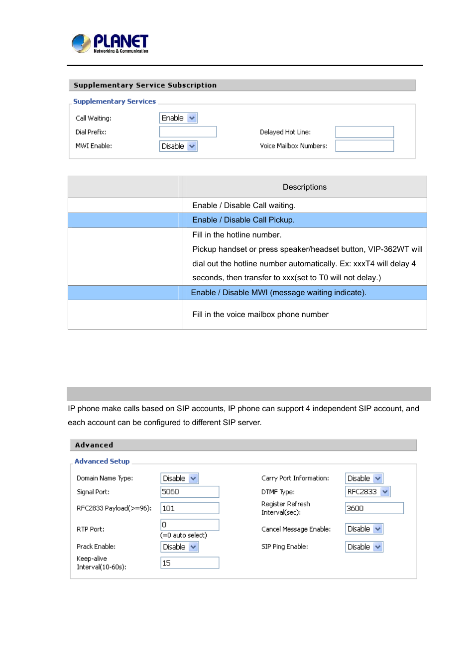 Advanced, Chapter 6 network setting | PLANET VIP-362WT User Manual | Page 30 / 64