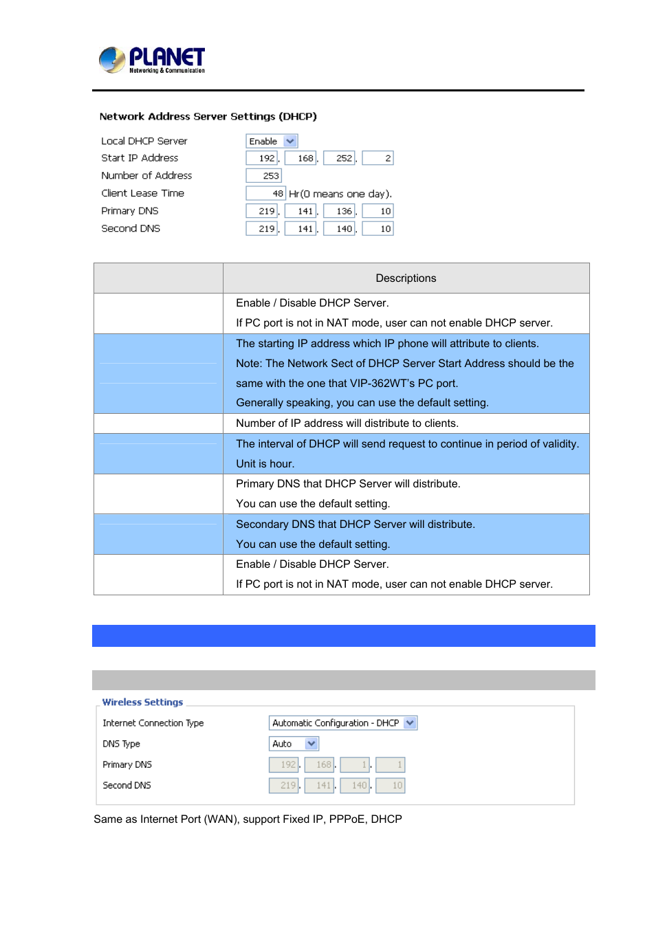 Wireless, Wireless setting | PLANET VIP-362WT User Manual | Page 36 / 64