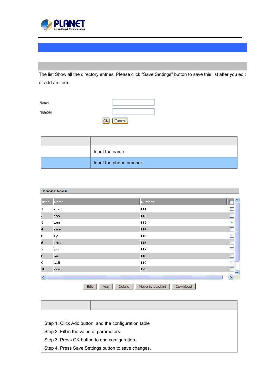 Phonebook | PLANET VIP-362WT User Manual | Page 48 / 64