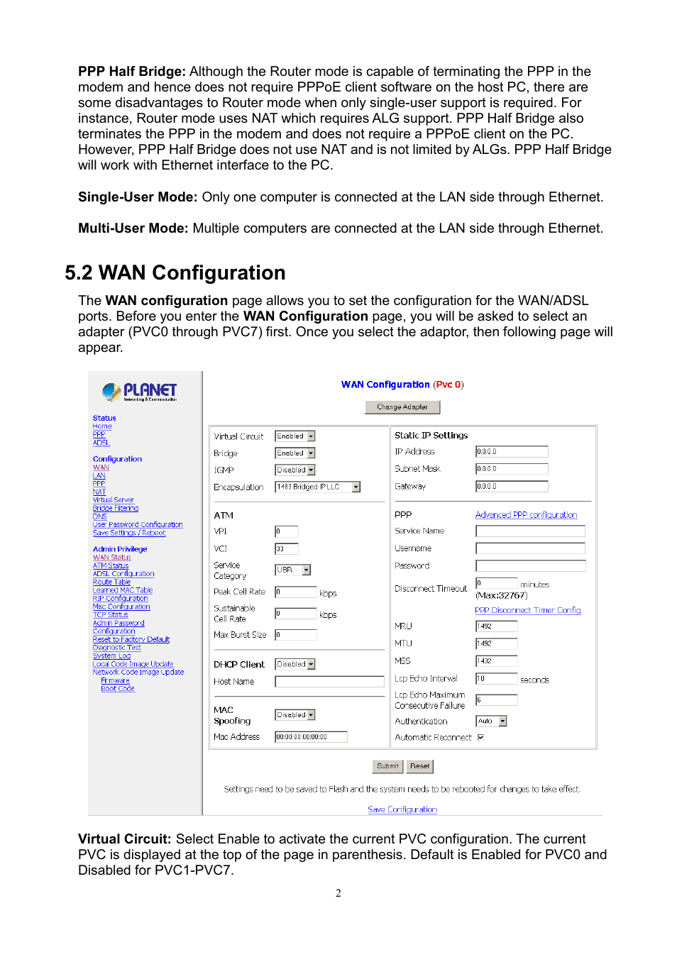 2 wan configuration | PLANET ADE-3100 User Manual | Page 15 / 51