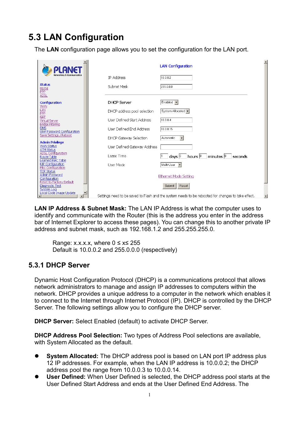 3 lan configuration | PLANET ADE-3100 User Manual | Page 19 / 51