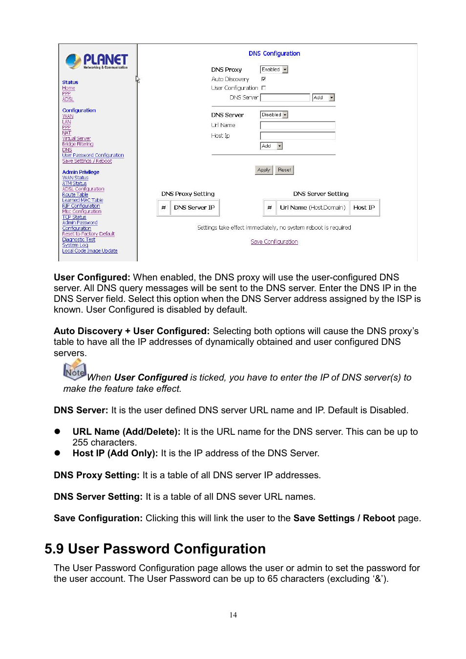 9 user password configuration | PLANET ADE-3100 User Manual | Page 32 / 51