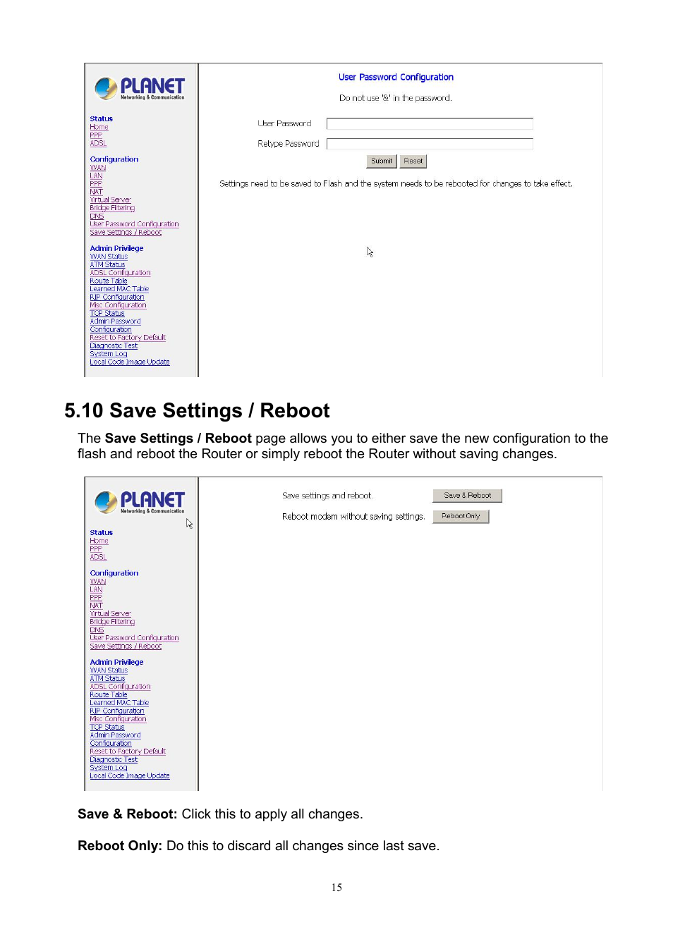 10 save settings / reboot | PLANET ADE-3100 User Manual | Page 33 / 51