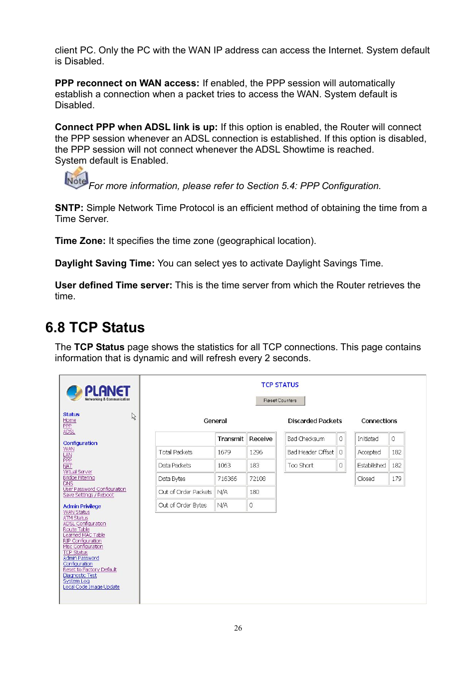 8 tcp status | PLANET ADE-3100 User Manual | Page 44 / 51