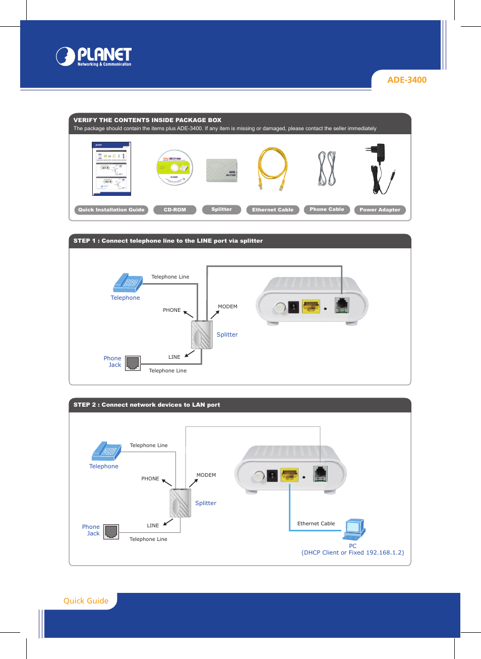 PLANET ADE-3400 User Manual | 2 pages