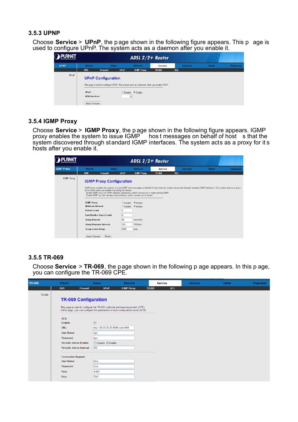 3 upnp, 4 igmp proxy, 5 tr-069 | PLANET ADE-3400 User Manual | Page 40 / 61