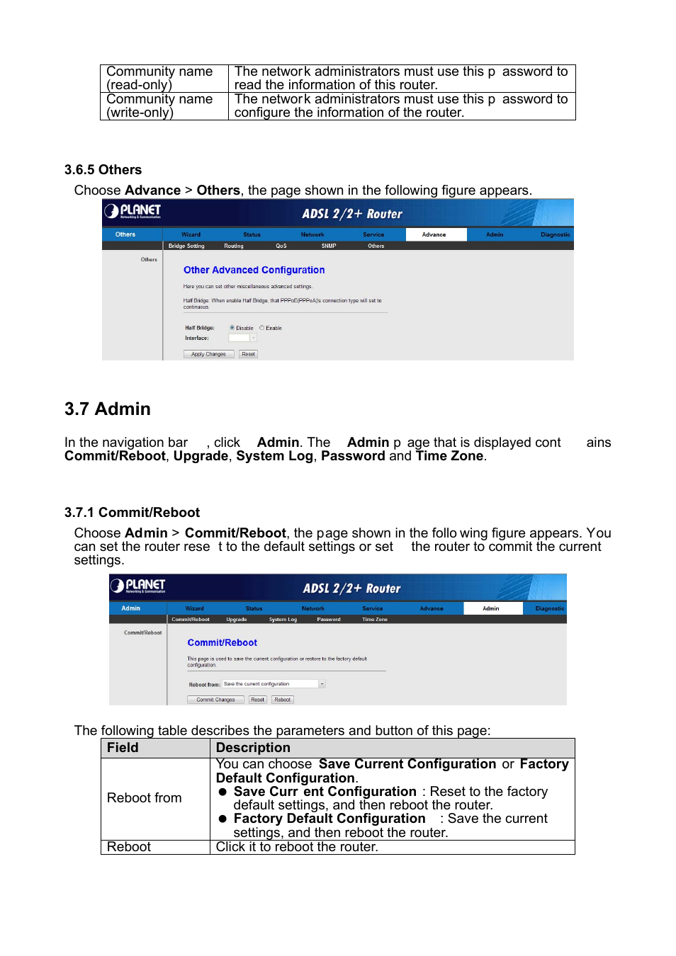 5 others, 7 admin, 1 commit/reboot | PLANET ADE-3400 User Manual | Page 48 / 61