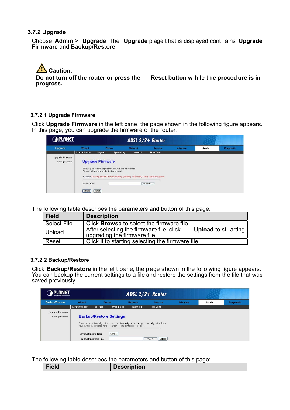 2 upgrade, 1 upgrade firmware, 2 backup/restore | PLANET ADE-3400 User Manual | Page 49 / 61