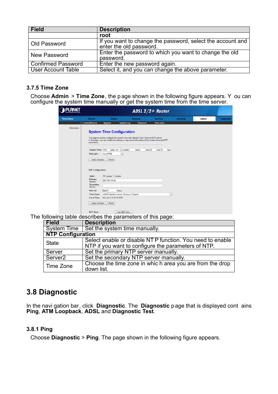 5 time zone, 8 diagnostic, 1 ping | PLANET ADE-3400 User Manual | Page 51 / 61