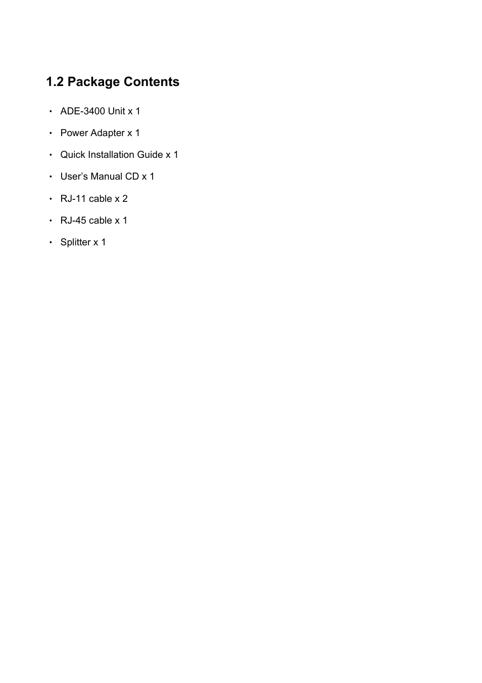 2 package contents | PLANET ADE-3400 User Manual | Page 8 / 61
