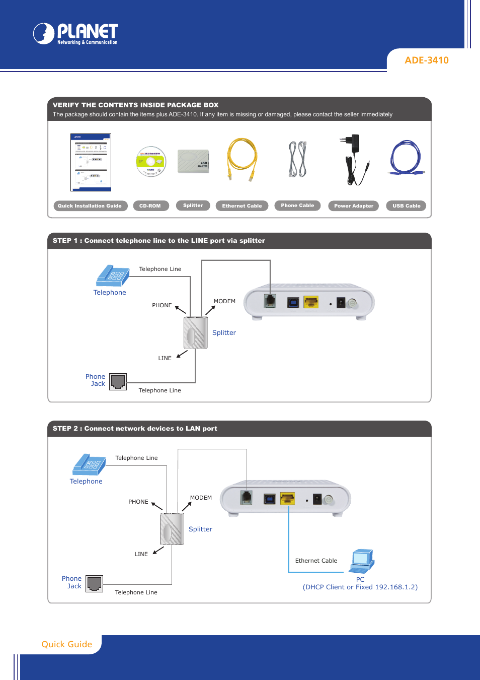 PLANET ADE-3410 User Manual | 2 pages