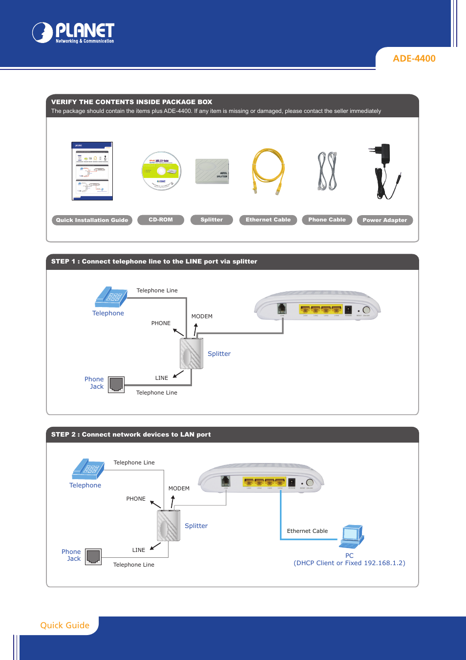 PLANET ADE-4400 User Manual | 2 pages