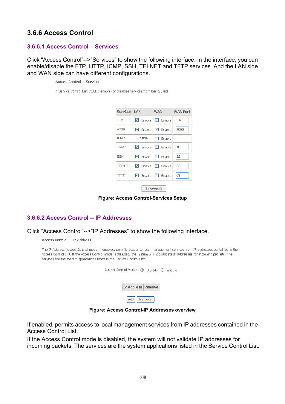 6 access control, 1 access control – services, 2 access control -- ip addresses | PLANET ADN-4000 User Manual | Page 108 / 118