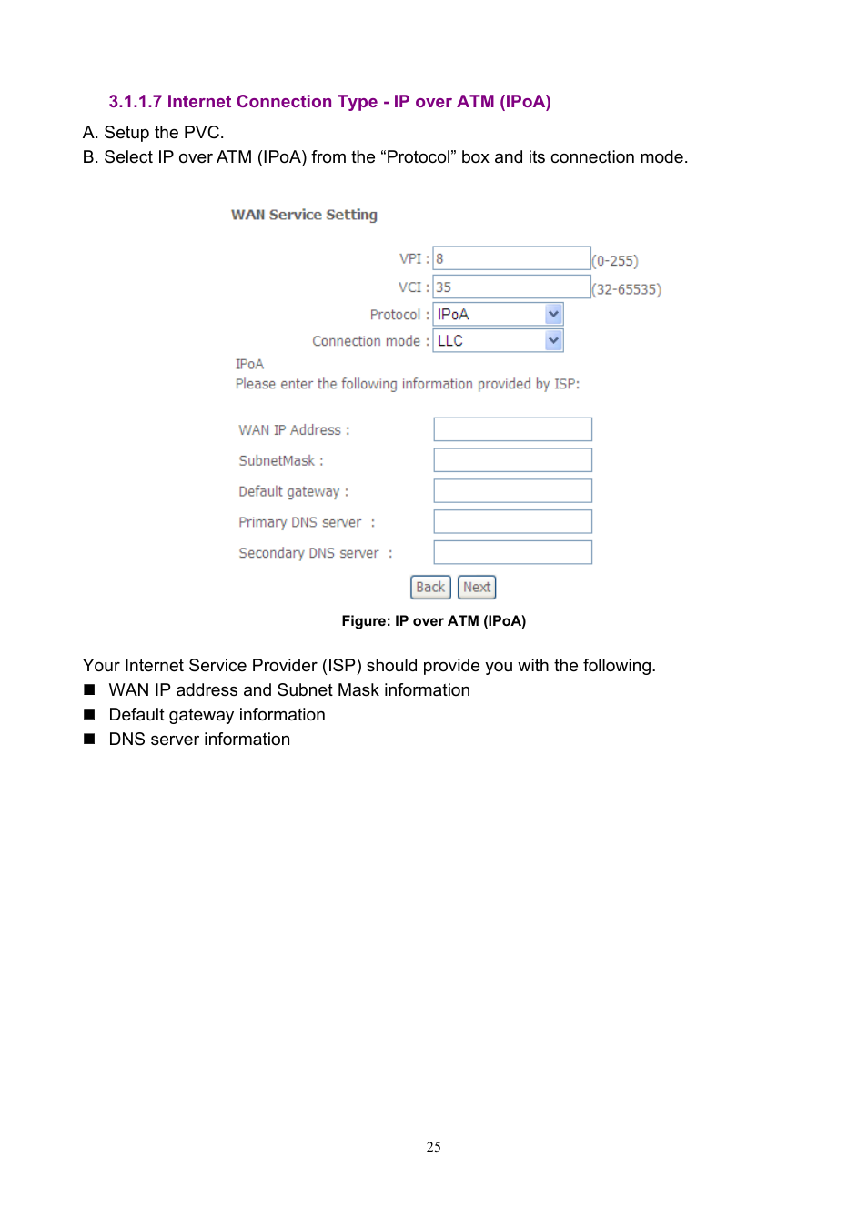 7 internet connection type - ip over atm (ipoa) | PLANET ADN-4000 User Manual | Page 25 / 118