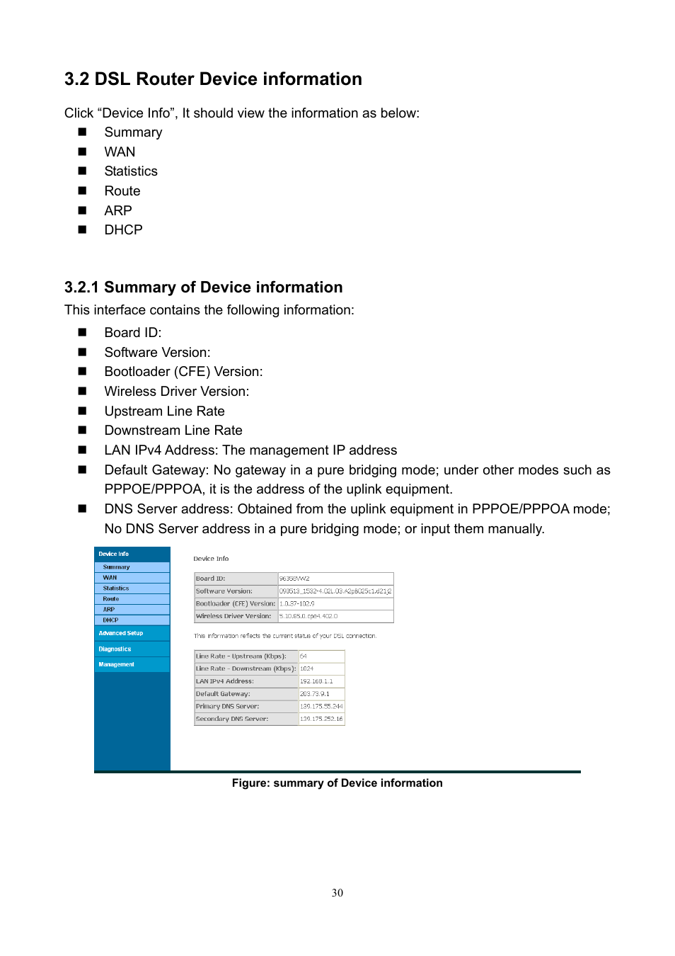 2 dsl router device information, 1 summary of device information | PLANET ADN-4000 User Manual | Page 30 / 118