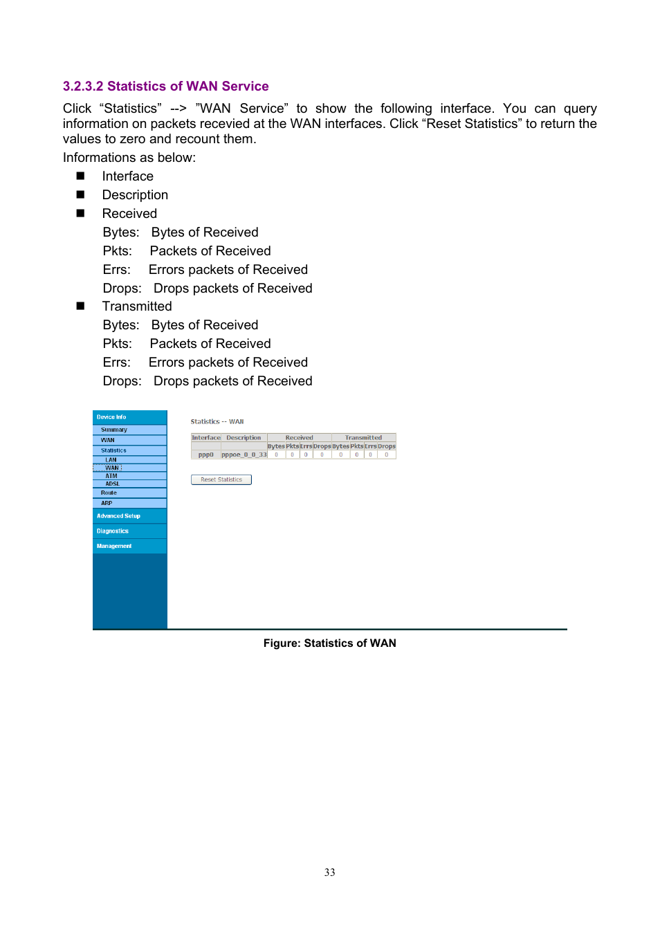 2 statistics of wan service | PLANET ADN-4000 User Manual | Page 33 / 118