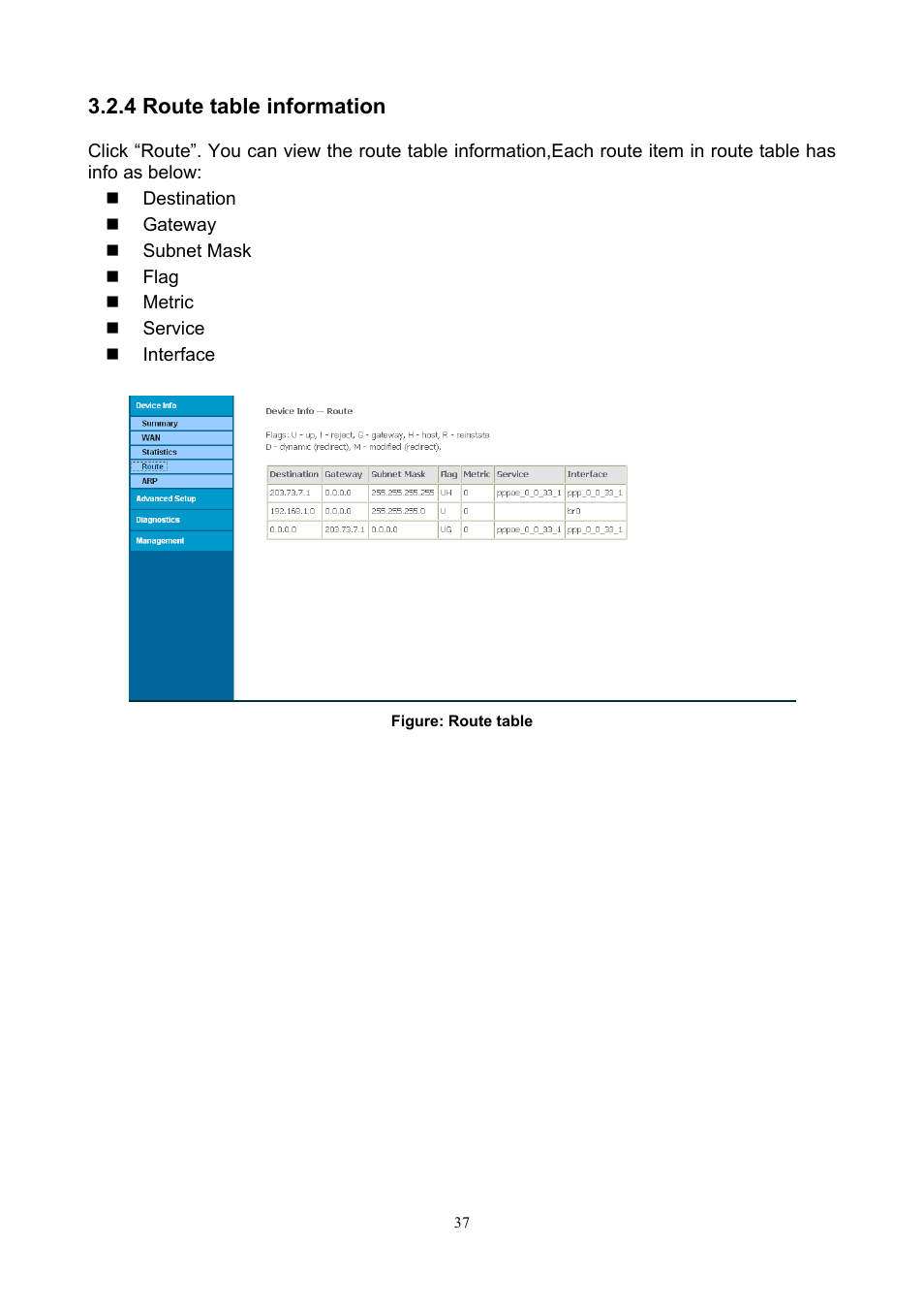 4 route table information | PLANET ADN-4000 User Manual | Page 37 / 118