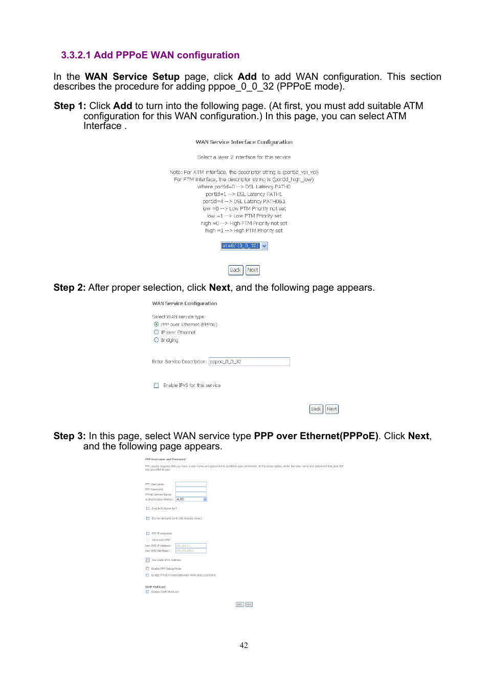 1 add pppoe wan configuration | PLANET ADN-4000 User Manual | Page 42 / 118