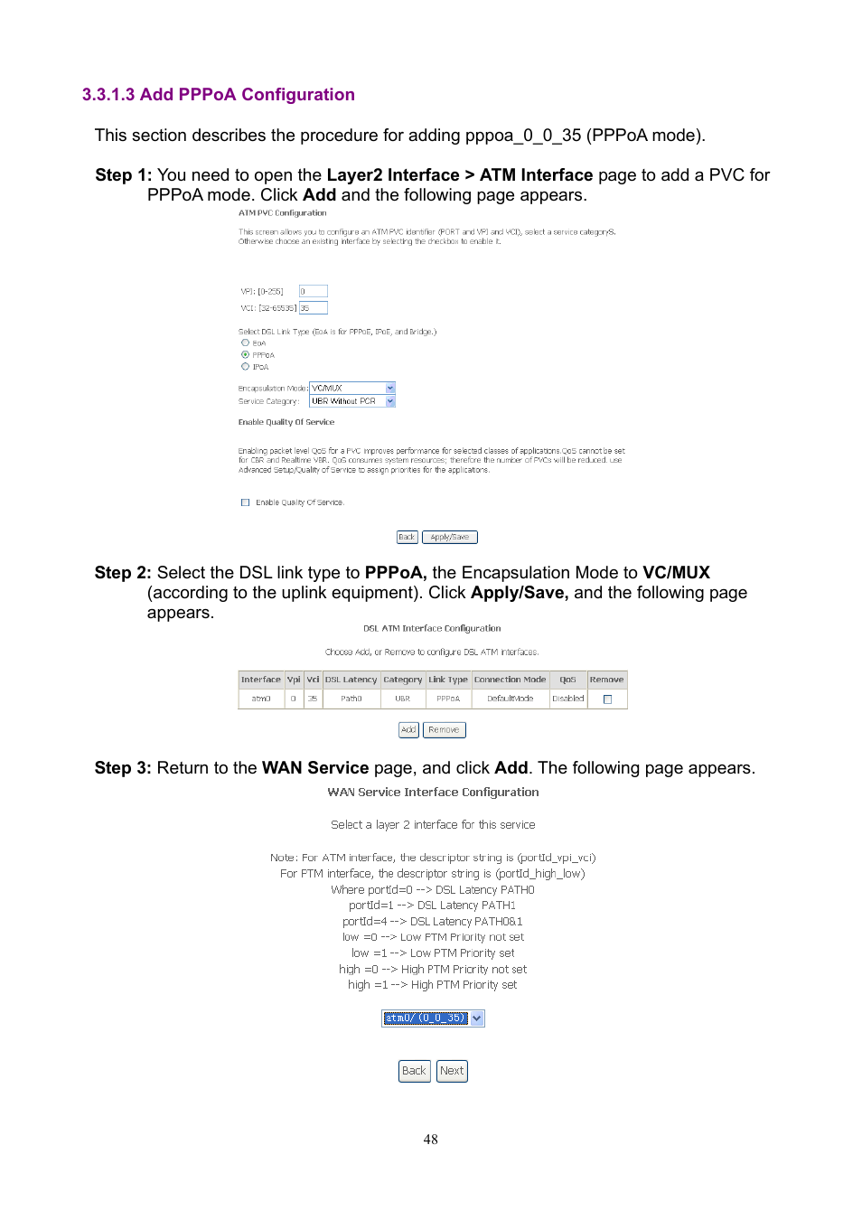 3 add pppoa configuration | PLANET ADN-4000 User Manual | Page 48 / 118