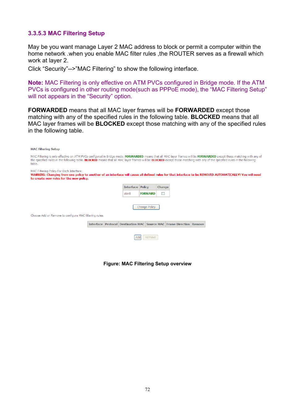 3 mac filtering setup | PLANET ADN-4000 User Manual | Page 72 / 118